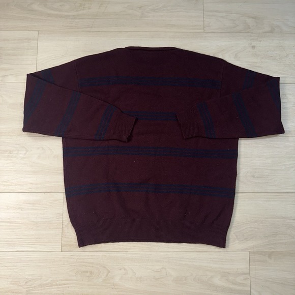 Vintage Polo Ralph Lauren Burgundy Striped Lambswool Roll Neck Sweater XL Casual - Picture 4 of 8
